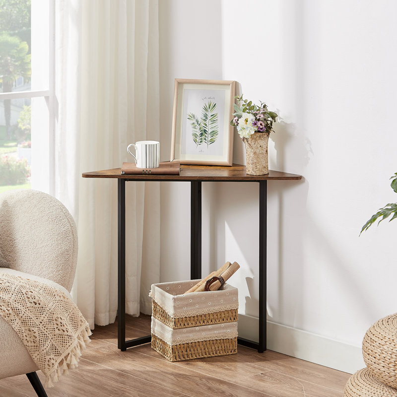 17 Stories Anari 25.59 Tall Metal Frame Side End Table Small Desk Wood Top Living Room Corner Console Table Wayfair